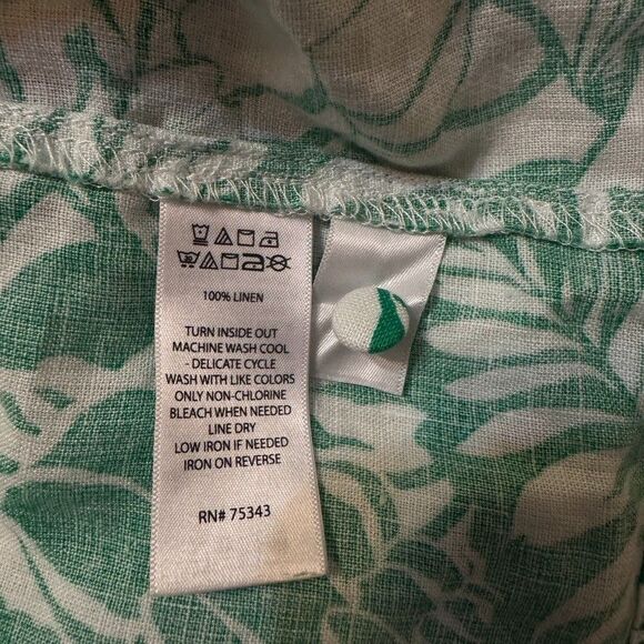 Nicole Miller Linen Top Women's LARGE Button Up Shirt Short Sleeve Floral Green - Picture 5 of 5